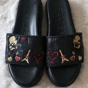 Karl Lagerfeld Embroidered Black Slide Sandals